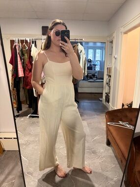 Old Navy Cream Tie-Strap Wide-Leg Jumpsuit
